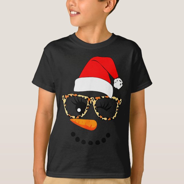Leopard Gles Santa Claus Snowman Face Christmas Co T-Shirt (Front)