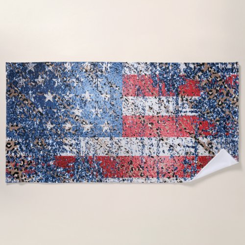  Leopard  Glitter Grunge American USA Flag AP27 Beach Towel