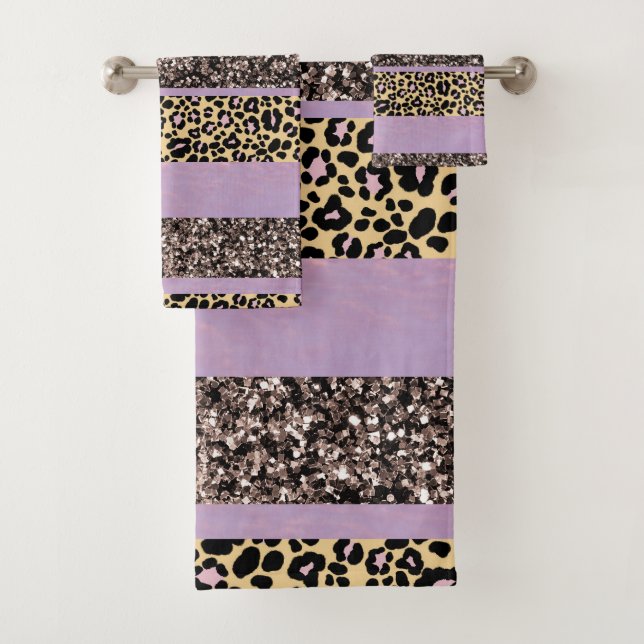 Leopard Glitter Stripes Glam 1 Bath Towel Set (Insitu)