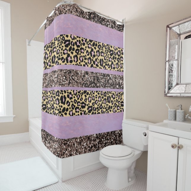 Leopard Glitter Stripes Glam 1 Shower Curtain (In Situ)