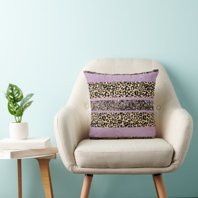 Leopard Glitter Stripes Glam 1 Throw Pillow (Chair)