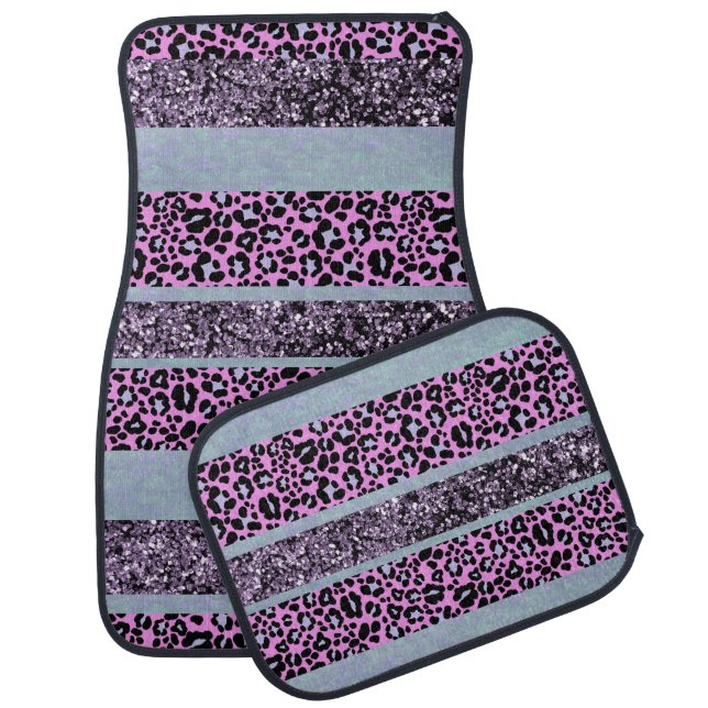 Leopard Glitter Stripes Glam 4 Car Floor Mat (Set)