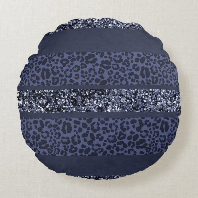 Leopard Glitter Stripes Glam 5 Round Pillow (Front)