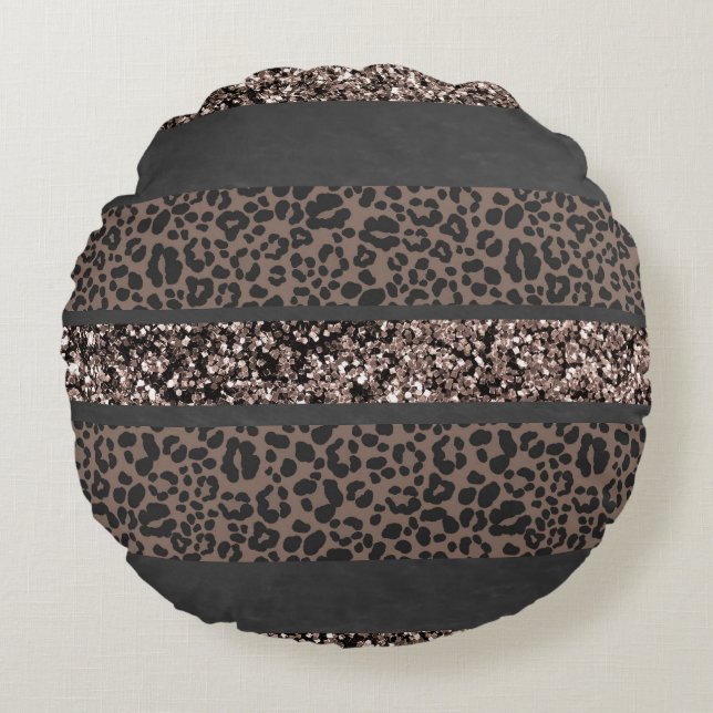 Leopard Glitter Stripes Glam 6 Round Pillow (Front)