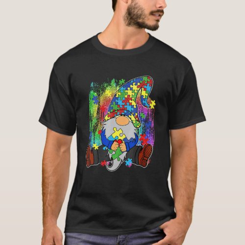Leopard Gnome Holding Puzzle Pieces Autism Awarene T-Shirt