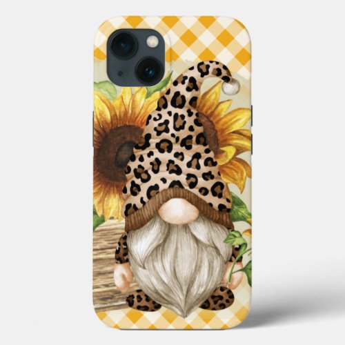 Leopard Gnome Sunflowers iPhone 13 Case