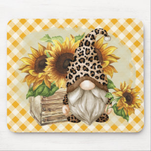 Leopard Gnome Sunflowers Mouse Pad