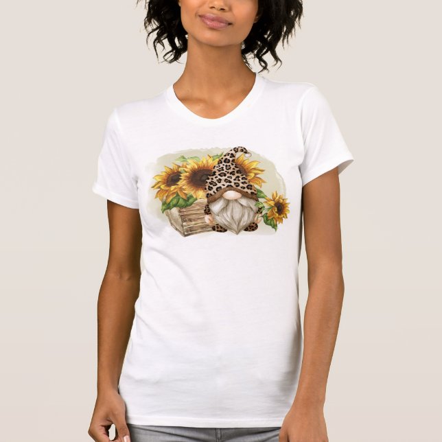 Leopard Gnome Sunflowers T-Shirt (Front)