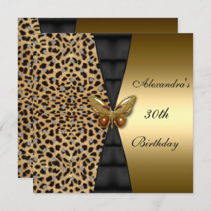 Leopard gold Animal 30th Birthday Butterfly Invitation