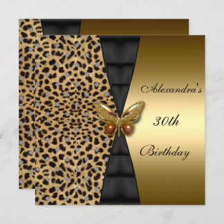 Leopard gold Animal 30th Birthday Butterfly Invitation