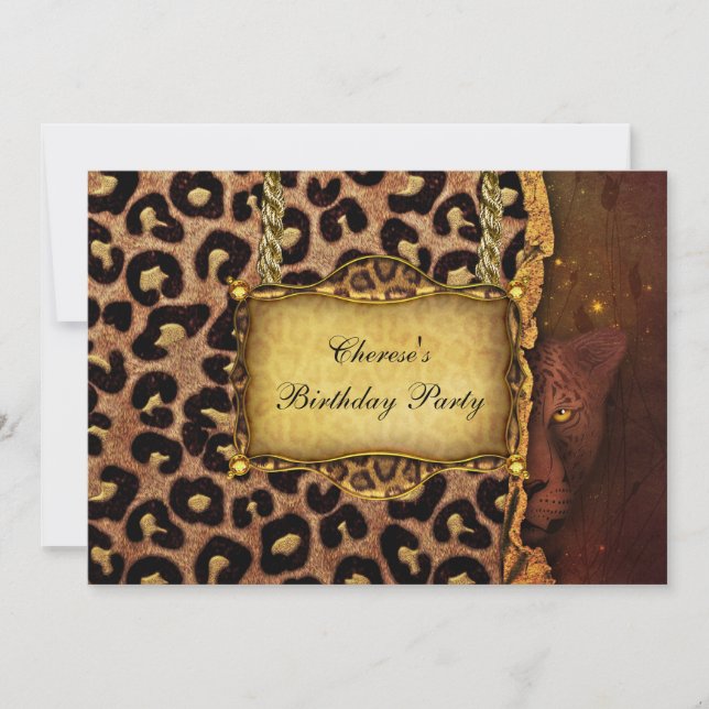 Leopard Gold Black Birthday Party Elegant Invitation (Front)