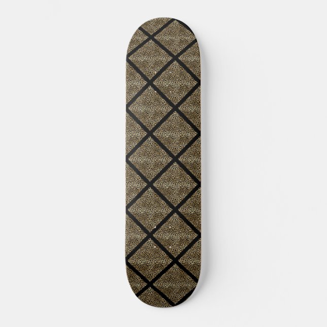 LEOPARD GOLD BLACK GRID Skateboard Deck (Front)