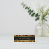 Leopard Gold Black Stripe Elegant Classy Skinny Mini Business Card (Standing Front)