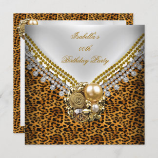 Leopard Gold Black White Elegant Birthday Party Invitation