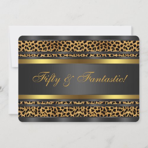 Leopard Gold Black Womans 50th Birthday Party Invite