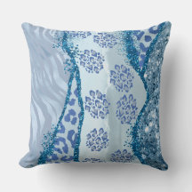 Leopard Gold Blue Glitter Agate Throw Pillow