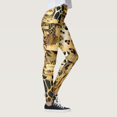 Leopard gold glitter animal print pattern leggings