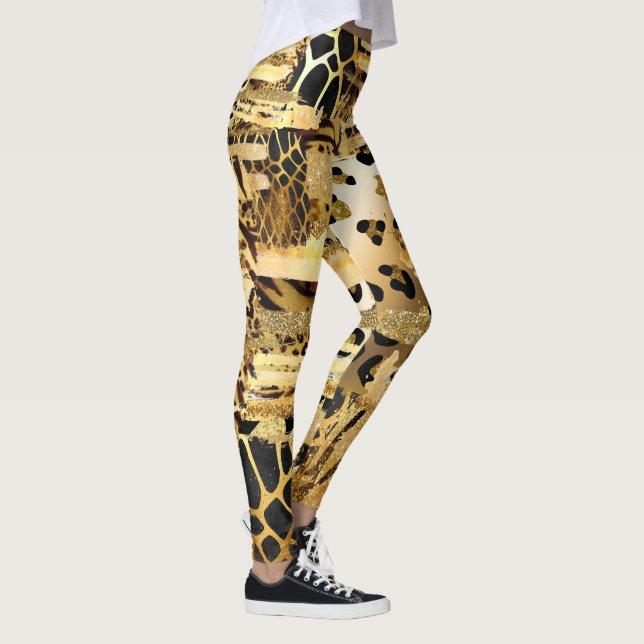 Leopard gold glitter animal print pattern leggings (Right)