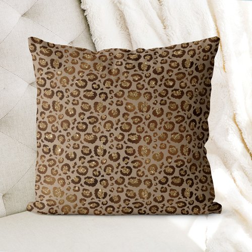 Leopard Gold Glitter  Throw Pillow