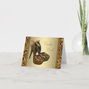 Leopard Gold High Heel Shoes Thank You Cards