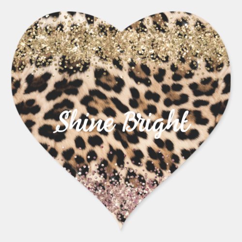 Leopard Gold Pink Glitter Heart Sticker