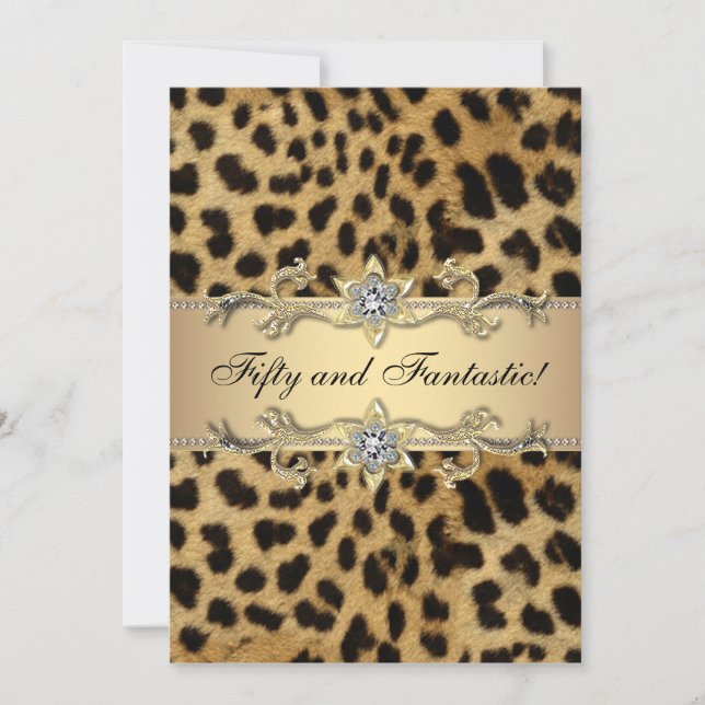 Leopard Gold Womans 50th Birthday Party Invitation (Front)