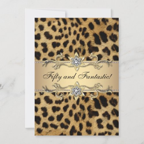 Leopard Gold Womans 50th Birthday Party Invite