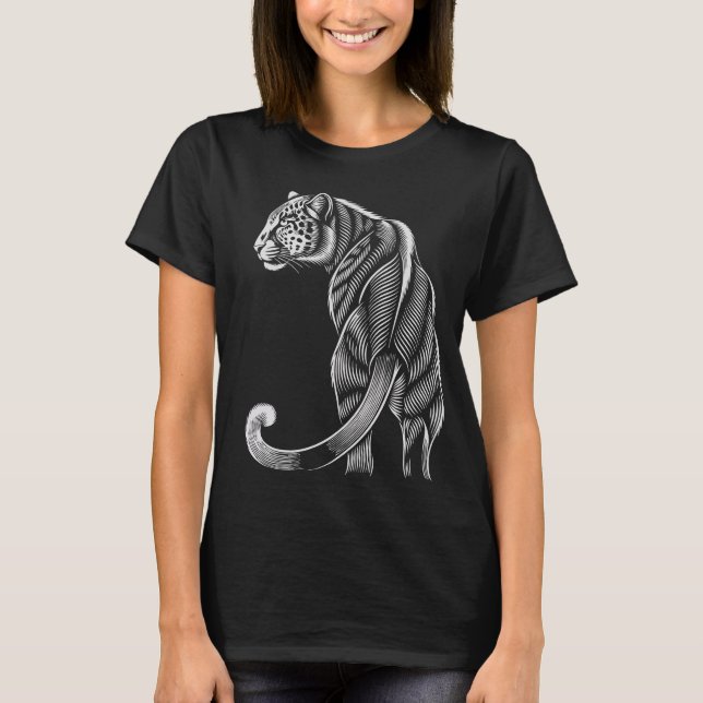 "Leopard Grace – Artistic Line Art T-Shirt (Front)