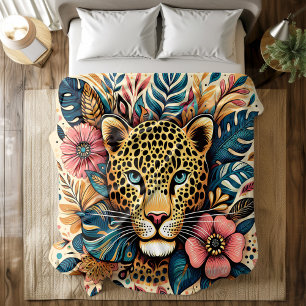 Leopard Grace: Vibrant Branch Serenity Duvet Cover