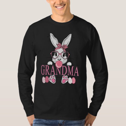 Leopard Grandma Bunny Messbun Easter Day T_Shirt