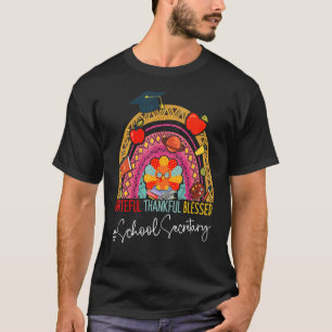 Leopard Grateful Thankful School Secretary Rainbow T-Shirt