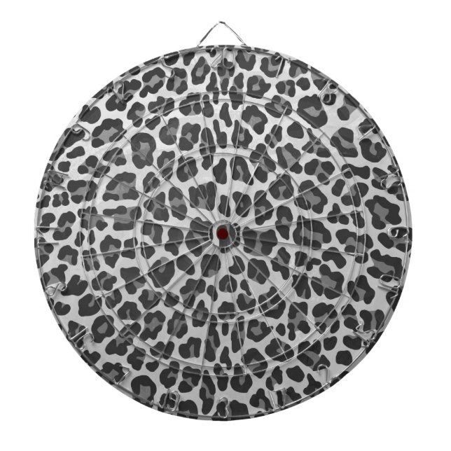 Leopard Gray and Light Gray Print Dartboard With Darts (Front)