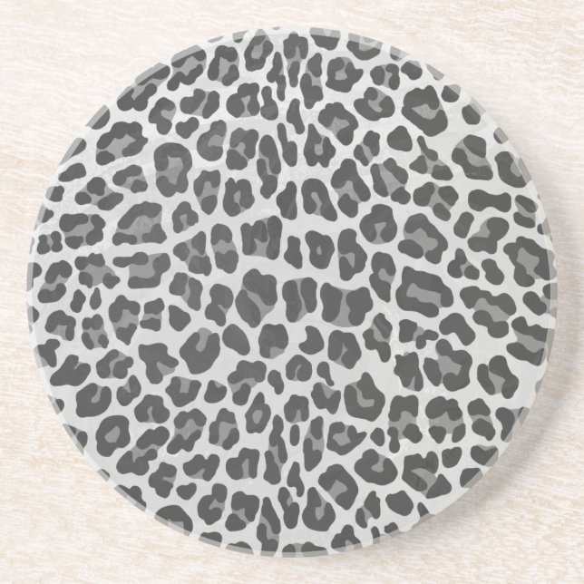 Leopard Gray and Light Gray Print Drink Coaster (Front)