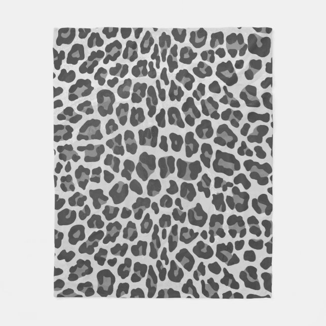 Leopard Gray and Light Gray Print Fleece Blanket (Front)