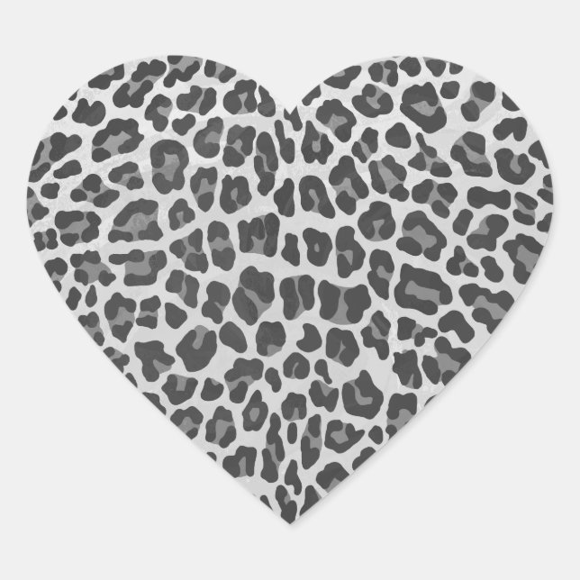 Leopard Gray and Light Gray Print Heart Sticker (Front)