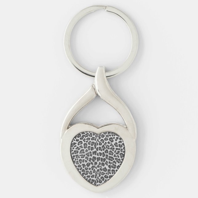 Leopard Gray and Light Gray Print Keychain (Front)