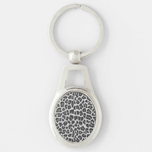 Leopard Gray and Light Gray Print Keychain (Front)