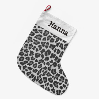 Leopard Gray and Light Gray Print Large Christmas Stocking