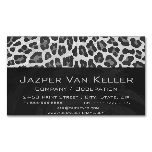 Leopard Gray and Light Gray Print Magnetic Business Card (Front)