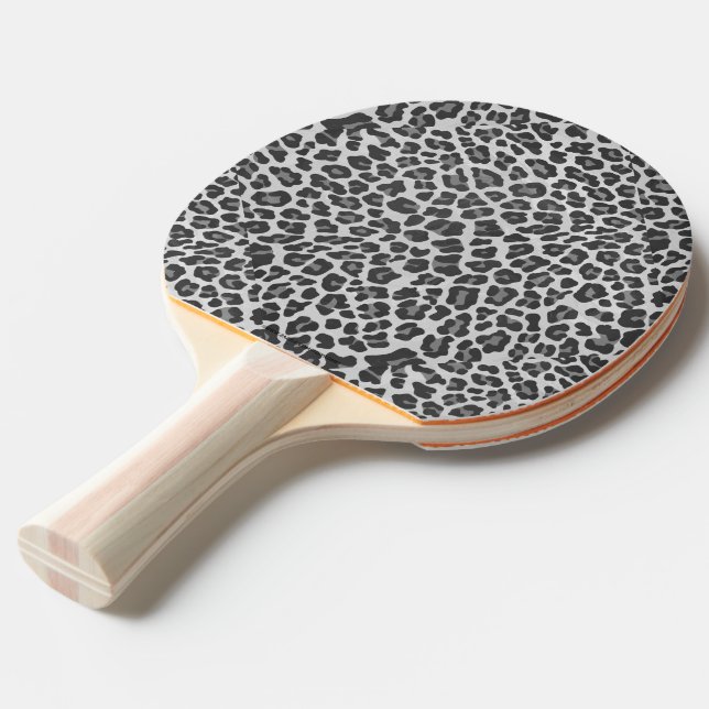 Leopard Gray and Light Gray Print Ping Pong Paddle (Front Angle)