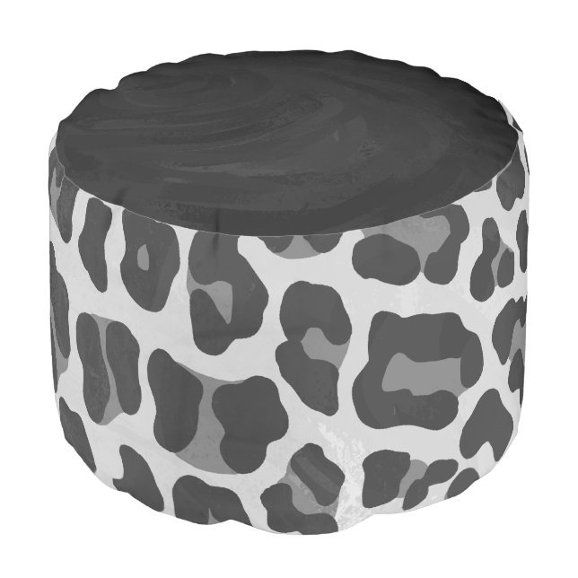 Leopard Gray and Light Gray Print Pouf (Angled Front)