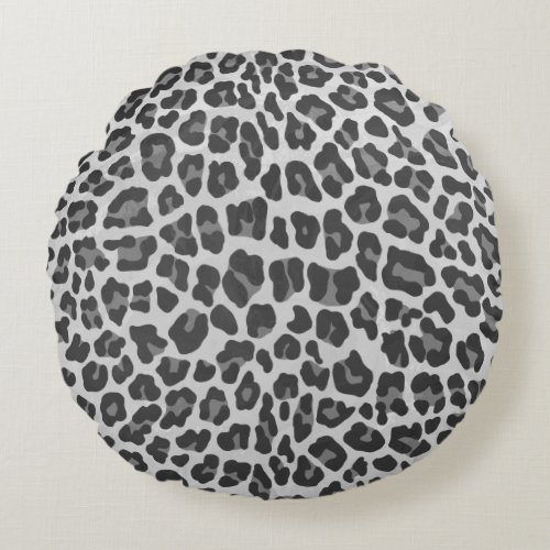 Leopard Gray and Light Gray Print Round Pillow