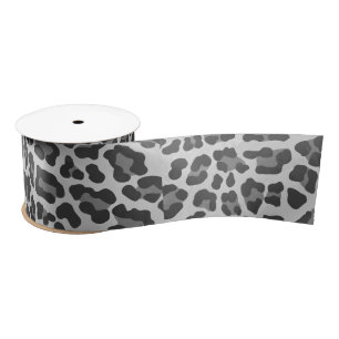 Leopard Gray and Light Gray Print Satin Ribbon