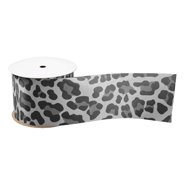 Leopard Gray and Light Gray Print Satin Ribbon (Spool)