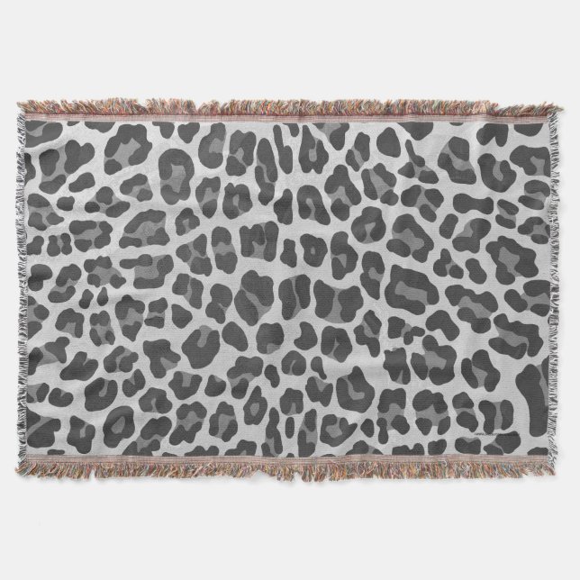 Leopard Gray and Light Gray Print Throw Blanket (Front)