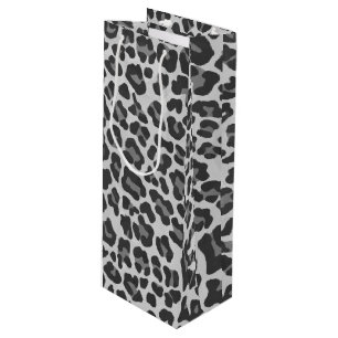 Leopard Gray and Light Gray Print Wine Gift Bag