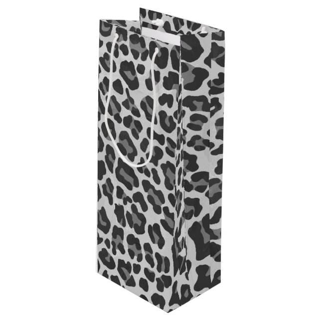 Leopard Gray and Light Gray Print Wine Gift Bag (Front Angled)