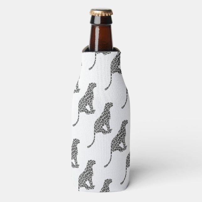 Leopard Gray and Light Gray Silhouette Bottle Cooler (Bottle Front)
