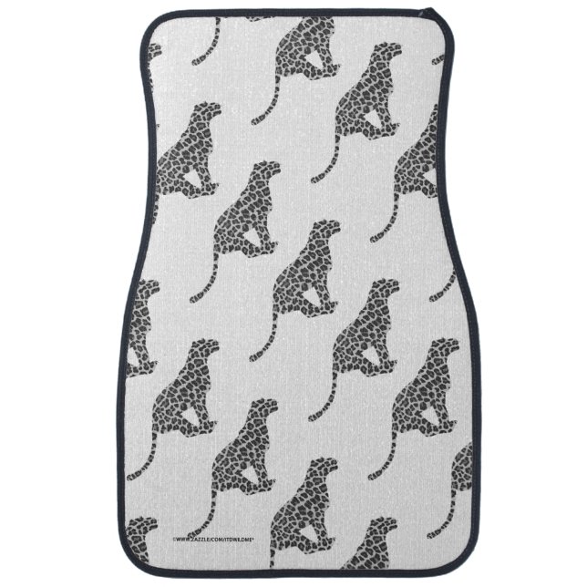 Leopard Gray and Light Gray Silhouette Car Floor Mat (Front)