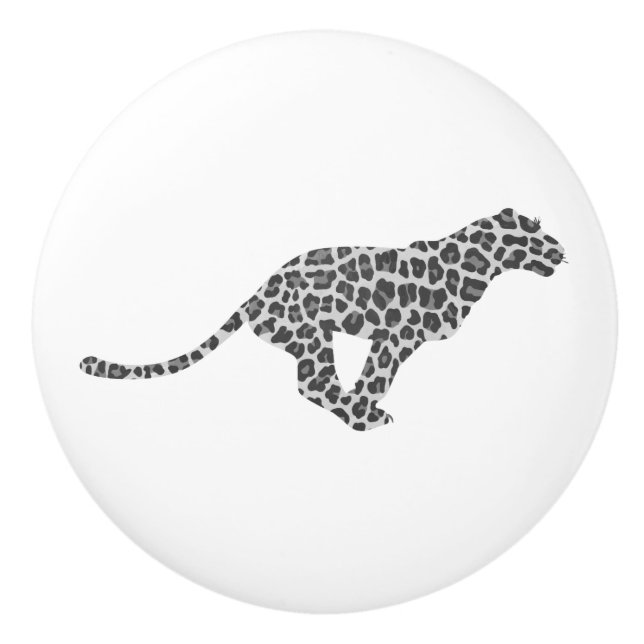 Leopard Gray and Light Gray Silhouette Ceramic Knob (Front)